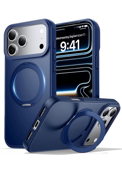 Apple iPhone 17 Pro Kılıf Magsafe Halkalı 360 Dönebilen Yüzüklü Standlı Armour Mat Mıknatıslı Kapak