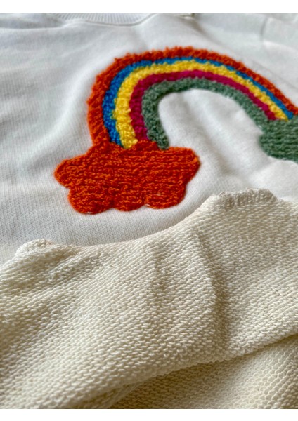 Kız Çocuk Gökkuşağı Punch Işlemeli Beli Lastikli Bağcıklı Pamuklu Kumaş Alt Üst Ikili Takım