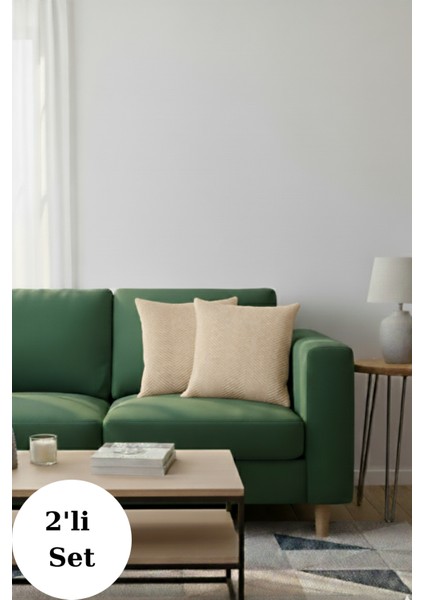 Bej Pamuklu Dekoratif Kırlent Kılıfı 43X43 2 Adet