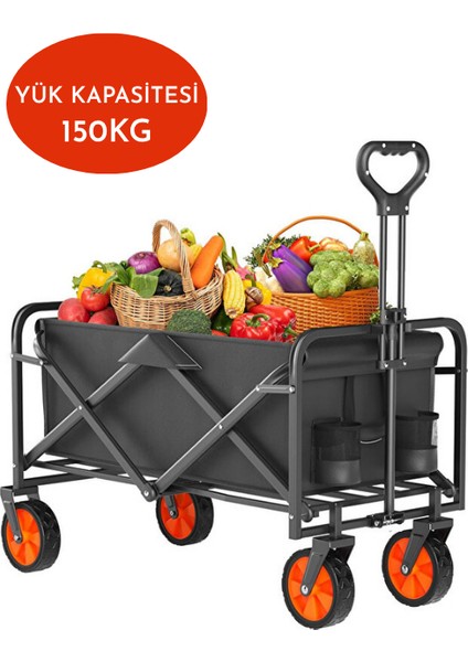 Yüksek Kapasite Frenli Su Geçirmez Katlanır Vagon El Arabası Kamp Piknik Plaj Pazar Market Koli Yük Paket