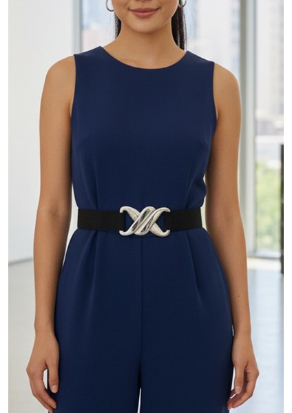 Pınkmark Kadın Gümüş Kaplamalı 4cm Genişlik Ayarlanabilir Lastik Kemer PMKM25690 indirimleri