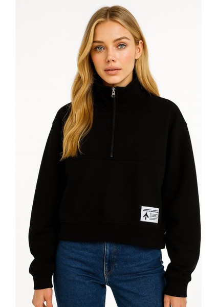 Yarım Fermuarlı Orta Boy Üç Ip Kadın Sweatshirt