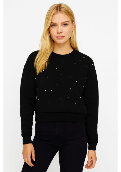 Inci Detaylı Orta Boy Üç Ip Kadın Sweatshirt