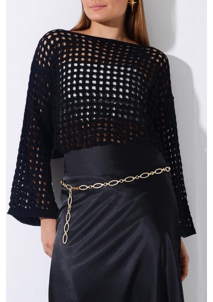 Pınkmark Kadın Gold Alüminyum Özel Desenli Hafif Zincir Kemer PMKM25685