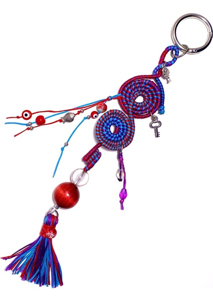 El Yapımı Bereket Charmı – Nazar Boncuklu, Anahtarlı ve Balık Figürlü Püsküllü Çanta Süsü fiyatları