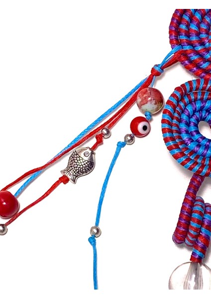 El Yapımı Bereket Charmı – Nazar Boncuklu, Anahtarlı ve Balık Figürlü Püsküllü Çanta Süsü modelleri