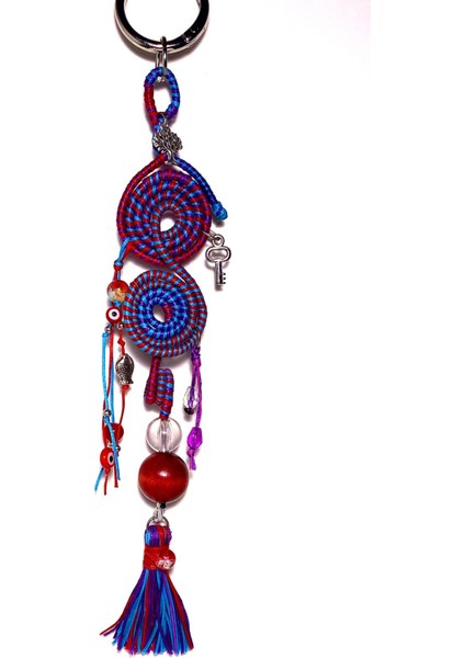El Yapımı Bereket Charmı – Nazar Boncuklu, Anahtarlı ve Balık Figürlü Püsküllü Çanta Süsü fırsatları