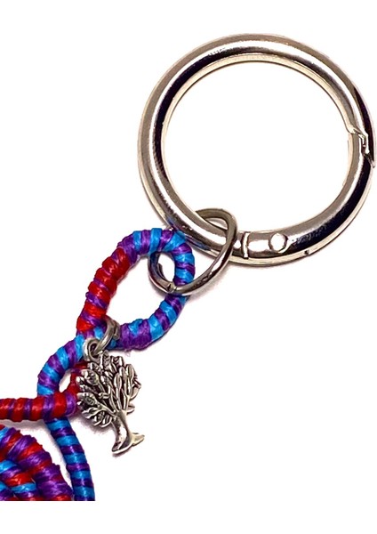 El Yapımı Bereket Charmı – Nazar Boncuklu, Anahtarlı ve Balık Figürlü Püsküllü Çanta Süsü