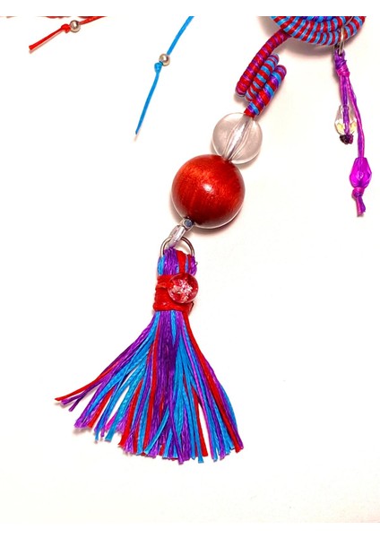 El Yapımı Bereket Charmı – Nazar Boncuklu, Anahtarlı ve Balık Figürlü Püsküllü Çanta Süsü