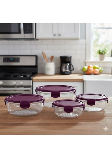 Renkli Kapak Yuvarlak Saklama Kabı 4'lü Set 400X800X1350X2250ML fiyatları