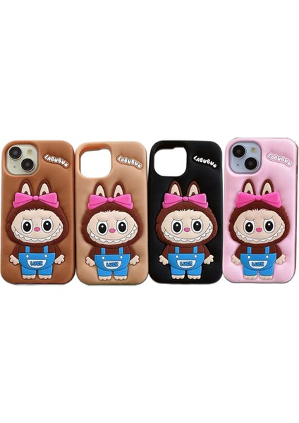 iPhone 11 Uyumlu Labubu Luck Desenli Plastik Silikon Kılıf Coffe