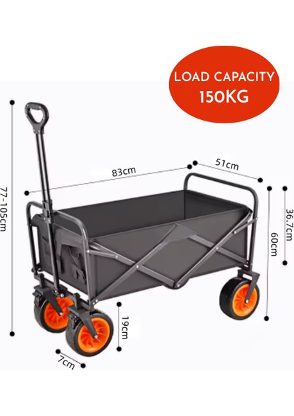 Yüksek Kapasite Frenli Su Geçirmez Katlanır Vagon El Arabası Kamp Piknik Plaj Pazar Market Koli Yük Paket indirimleri