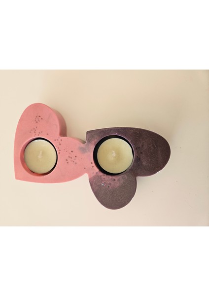 Kalp Şeklinde Ikili Epoksi Mumluk – El Yapımı Dekoratif Tasarım