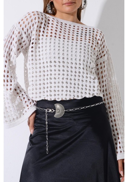 Pınkmark Kadın Gümüş Hilal Figürlü Antik Zincir Kemer PMKM25641