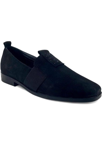 710 Hakiki Deri Günlük Kadın Ayakkabı-Siyah Nubuk