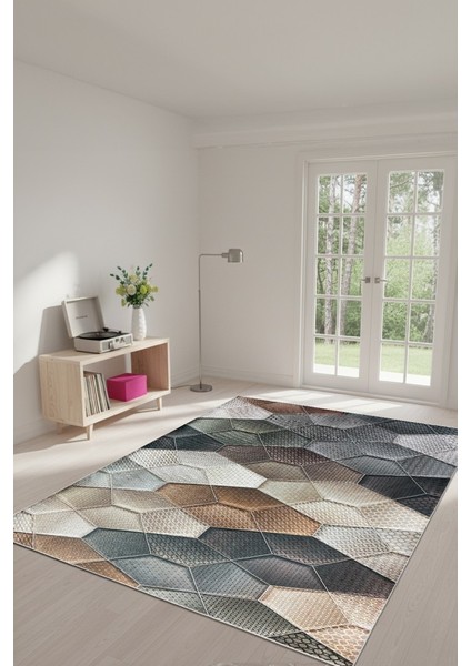 Her Karede Denge Şık ve Yıkanabilir Geometrik Kaymaz Taban Halı