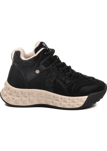 Siyah Içi Kürklü Bağcıklı Kadın Hi Sneaker
