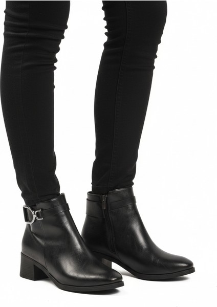 Siyah Fermuarlı Polarlı Kadın Topuklu Bot