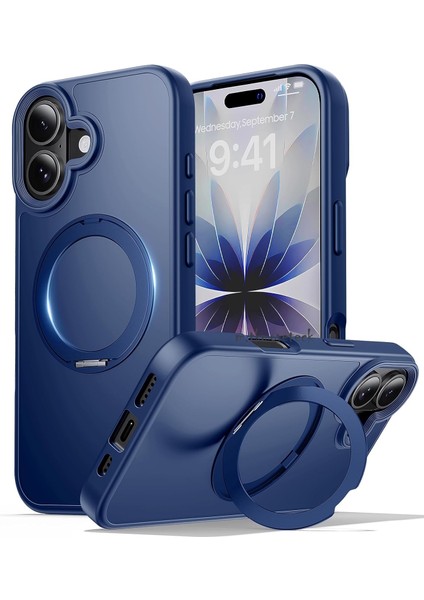 Apple iPhone 17 Kılıf Magsafe Halkalı 360 Dönebilen Yüzüklü Standlı Armour Mat Mıknatıslı Kapak