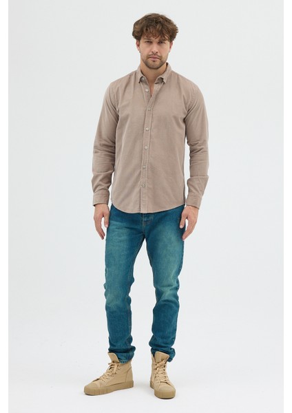 Erkek Relax Fit Kadife Uzun Kollu Gömlek