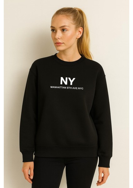 Ny Baskılı Üç Ip Kadın Sweatshirt