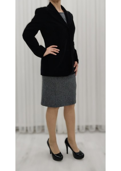 Minikazayağı Desenli Likralı Yünlü Kışlık Önden Kuplu Düz Dar Elbise indirimleri