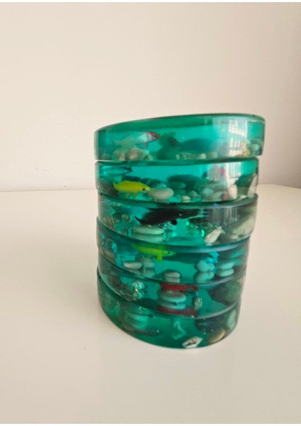 Balık Temalı El Yapımı Epoksi Bardak Altlığı 6’lı Set (Çap: 9.5 cm | Kalınlık: 2 Cm)