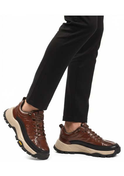 Kahve Hakiki Deri Bağcıklı Erkek Sneaker