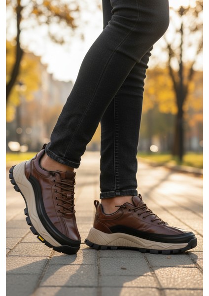 Kahve Hakiki Deri Bağcıklı Erkek Sneaker modelleri