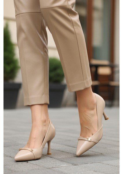 Bej Kırışık Kadın Topuklu Ayakkabı modelleri