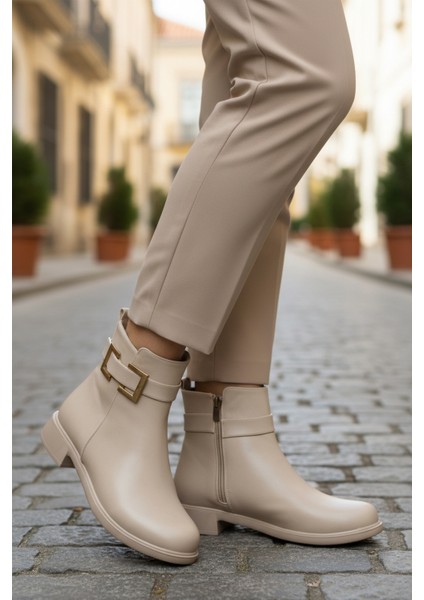 Bej Fermuarlı Içi Polarlı Kadın Topuklu Bot modelleri