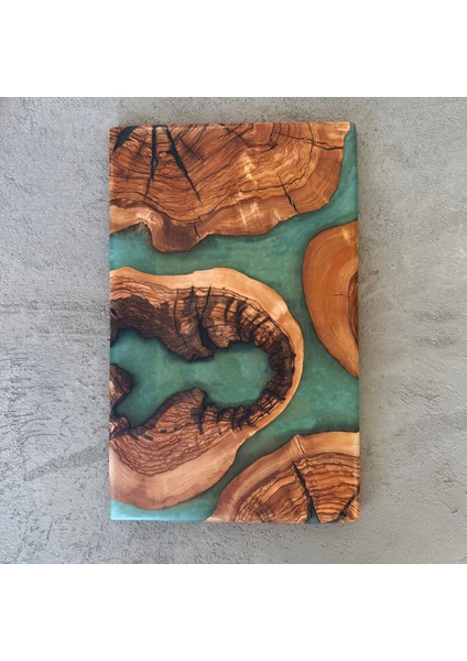 Zeytin Ağacı ve Yeşil Epoksi Sunum Tahtası 40X25 cm El Yapımı fırsatları