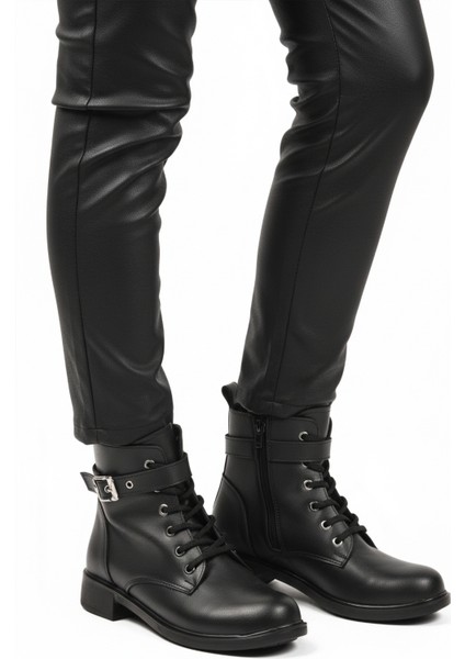 Siyah Içi Polarlı Fermuarlı Kadın Topuklu Bot