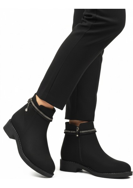 Siyah Zümrüt Fermuarlı Kadın Topuklu Bot