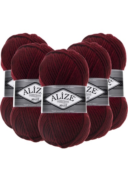 Süperlana Maxi Yünlü Örgü Iplği/kalın Chunky Iplik/el Örgü Ipi/ 57 Bordo
