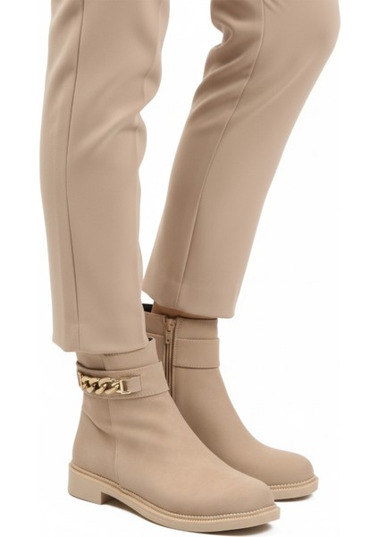 Bej Içi Kürklü Fermuarlı Kadın Topuklu Bot