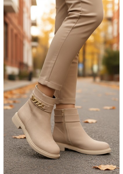 Bej Içi Kürklü Fermuarlı Kadın Topuklu Bot modelleri