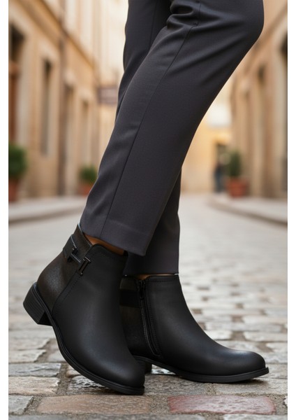 Siyah Zümrüt Fermuarlı Kürklü Kadın Topuklu Bot modelleri