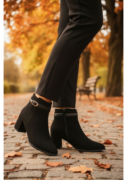 Siyah Süet Fermuarlı Içi Kürklü Kadın Topuklu Bot modelleri