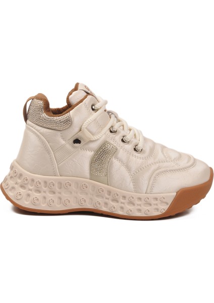 Bej Içi Kürklü Bağcıklı Kadın Hi Sneaker
