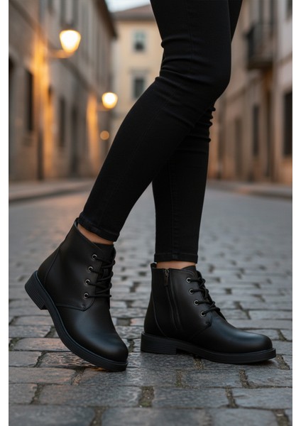 Siyah Bağcıklı Fermuarlı Kadın Topuklu Bot modelleri