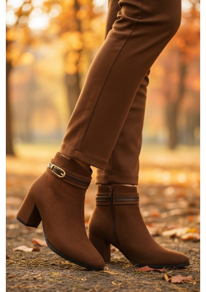 Kahve Süet Fermuarlı Içi Kürklü Kadın Topuklu Bot modelleri