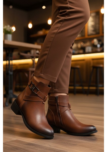 Taba Zümrüt Içi Kürklü Fermuarlı Kadın Topuklu Bot modelleri