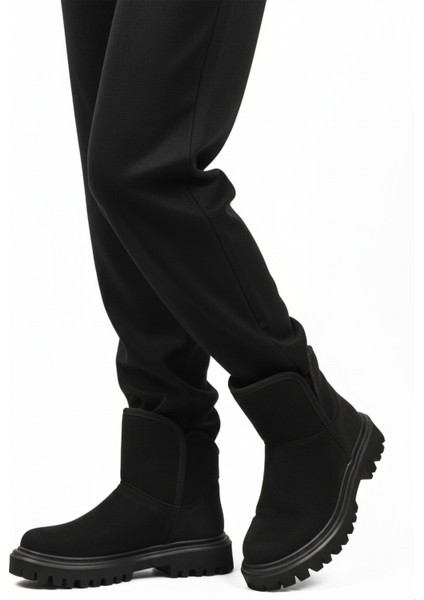 Siyah Süet Içi Kürklü Kadın Topuklu Bot