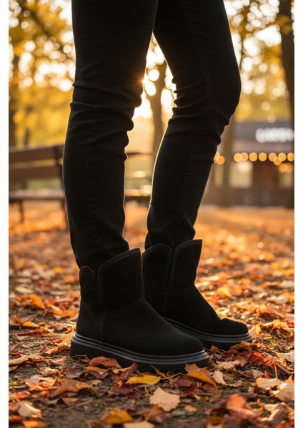 Siyah Süet Içi Kürklü Kadın Topuklu Bot modelleri