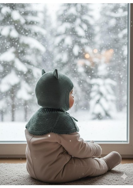Kedi Kulaklı Kışlık Balaklava Triko Boyunluklu Bebek Çocuk Şapka Bere Kar Maskesi