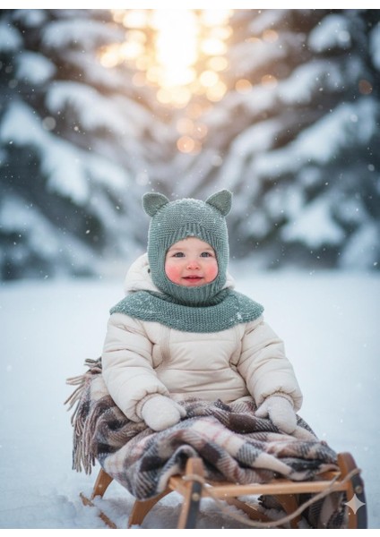 Kedi Kulaklı Kışlık Balaklava Triko Boyunluklu Bebek Çocuk Şapka Bere Kar Maskesi modelleri
