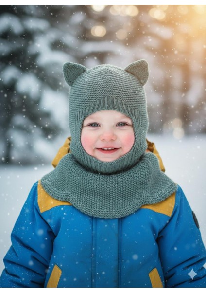 Kedi Kulaklı Kışlık Balaklava Triko Boyunluklu Bebek Çocuk Şapka Bere Kar Maskesi fırsatları