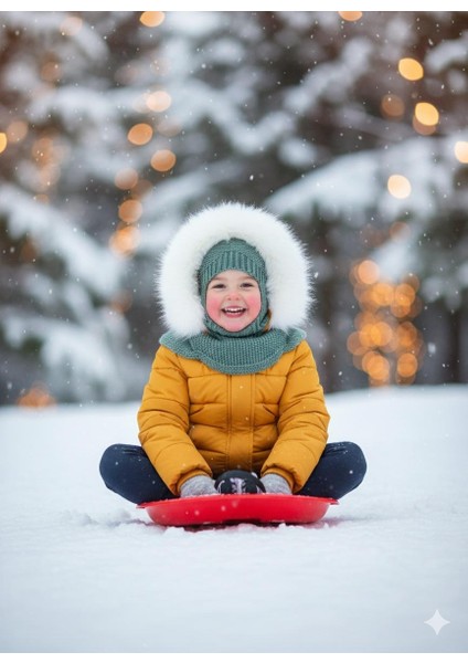 Kedi Kulaklı Kışlık Balaklava Triko Boyunluklu Bebek Çocuk Şapka Bere Kar Maskesi