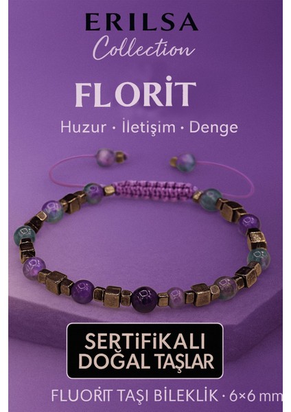 Sertifikalı Doğal Terahertz Florit Taşı Bileklik 6x6 mm Huzur ve Denge Taşı